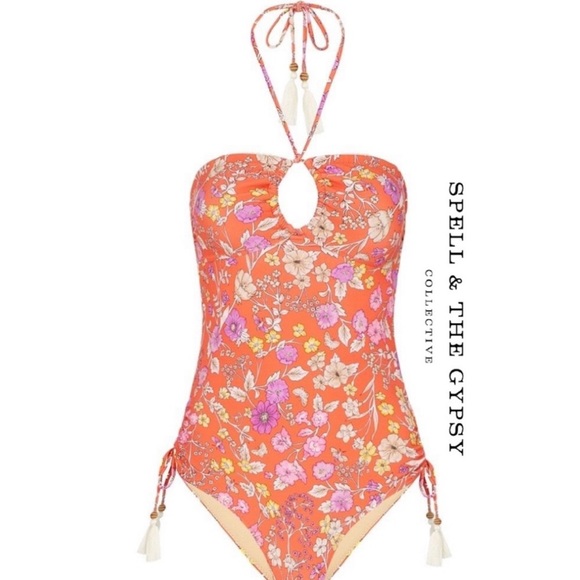 Spell Other - Spell Floral Orange One Piece Swimsuit